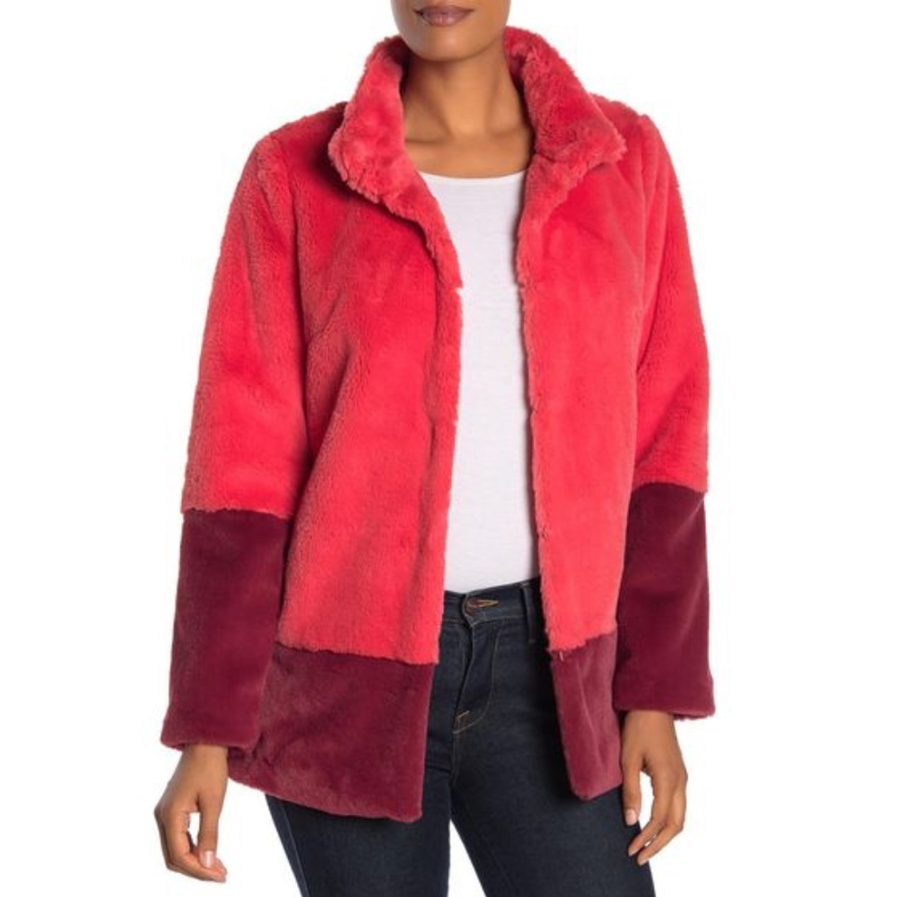 NWT Trina Turk Pink Wine Faux Fur Jacket Coat Small